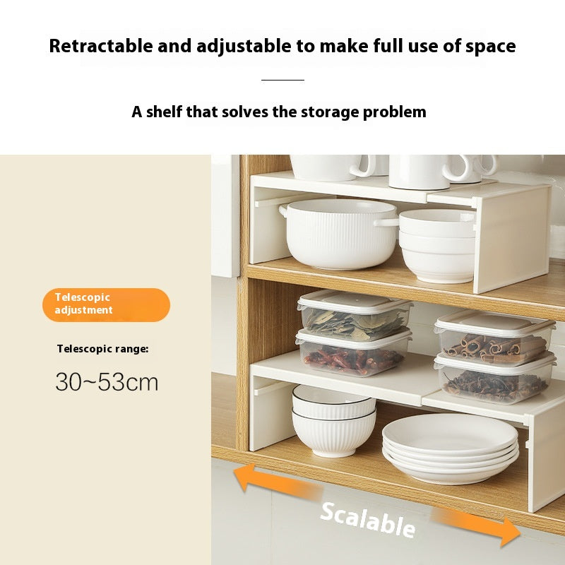 Scalable Kitchen Storage Rack with Layered Dishes and Bowls