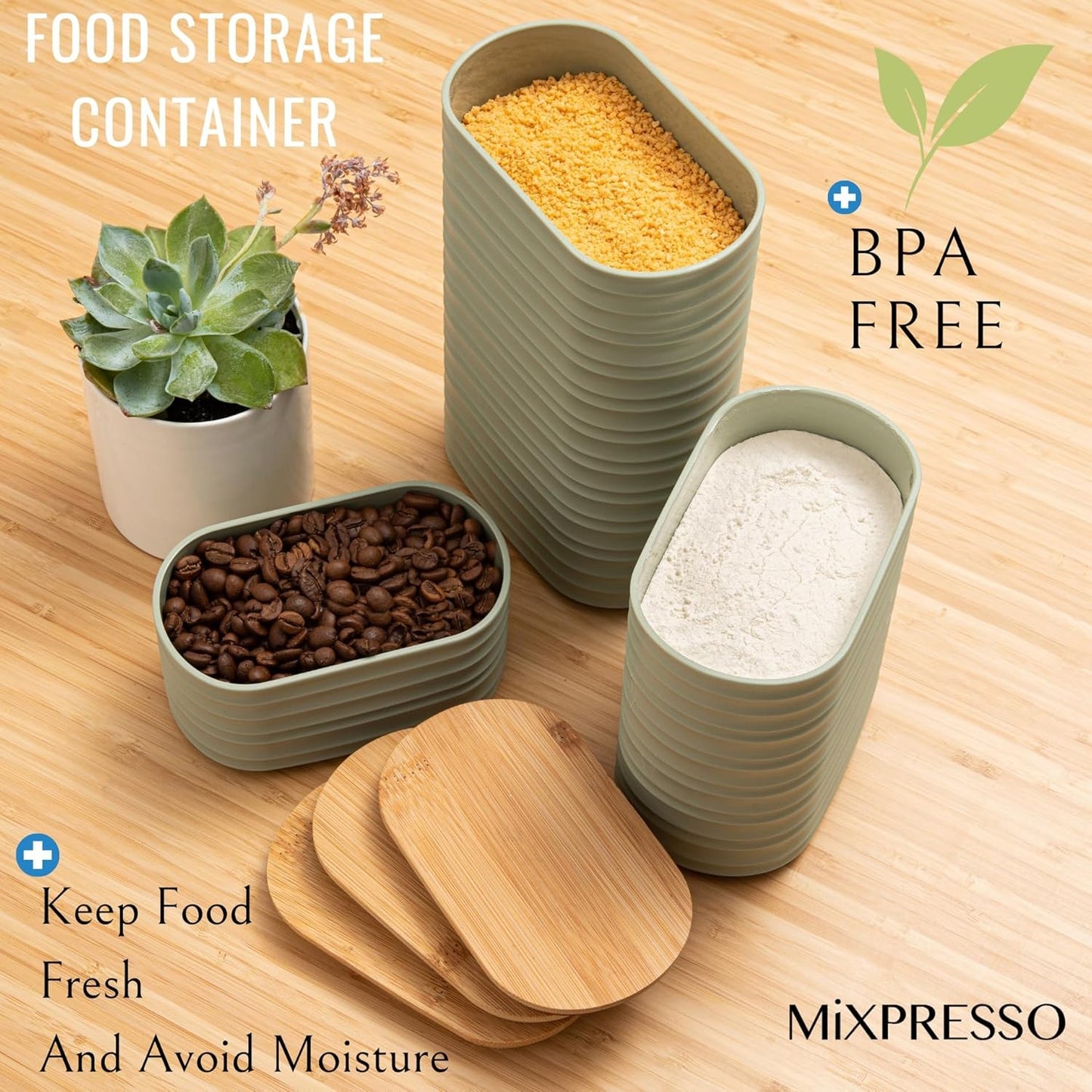 3 Pcs Olive Green Canisters Kitchen Storage Mixpresso