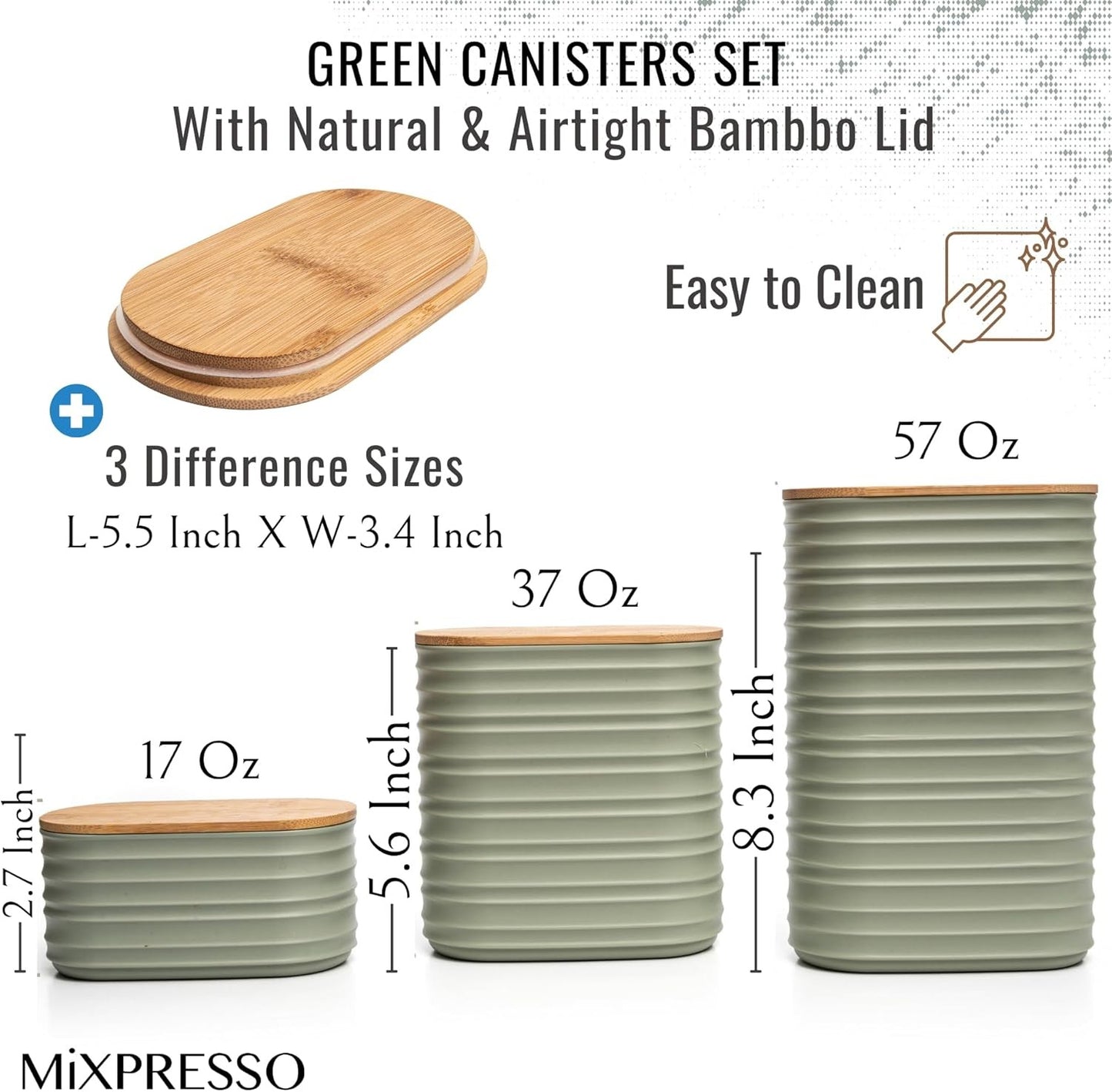 3 Pcs Olive Green Canisters Kitchen Storage Mixpresso